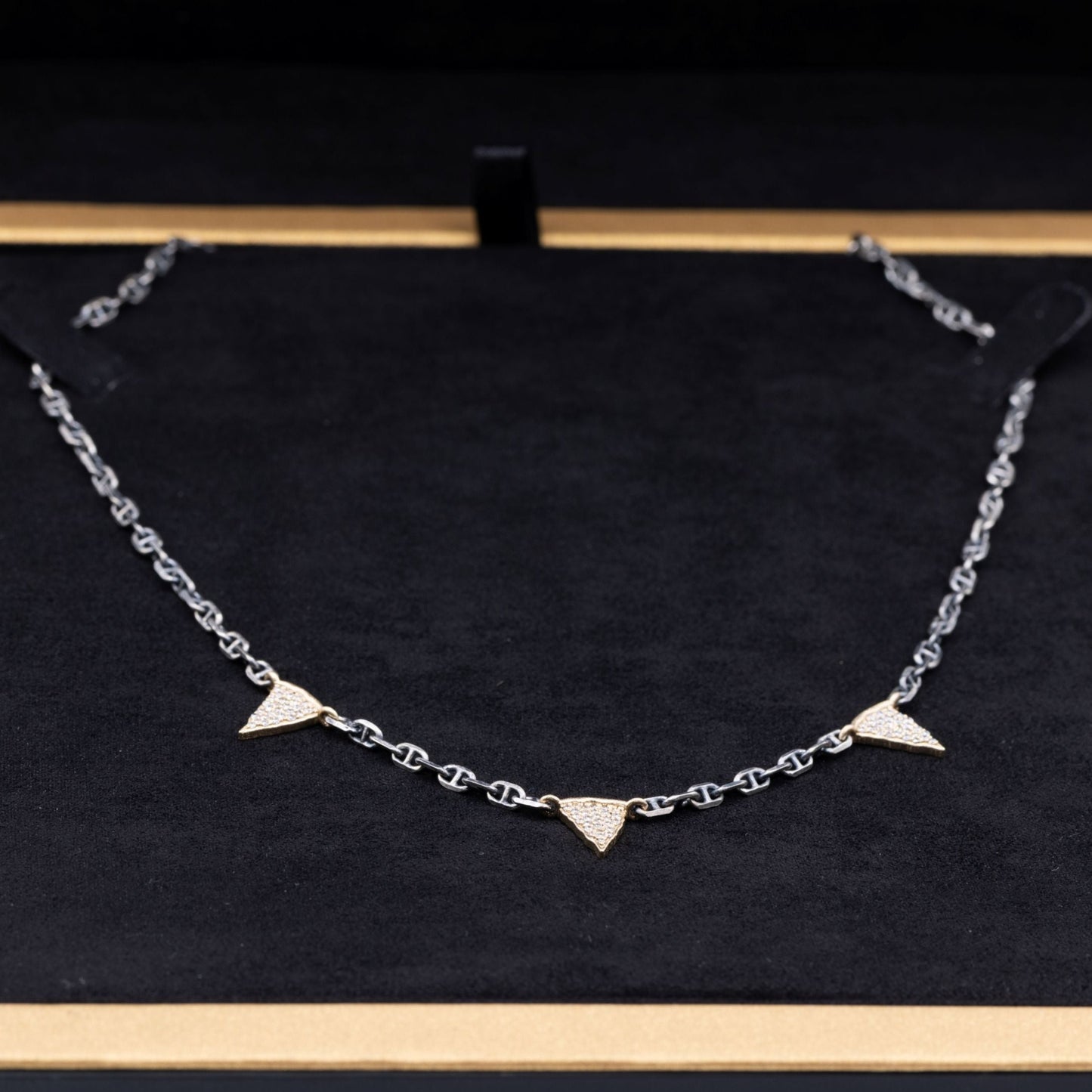 Trio 14K & 925 Sterling Diamond Pizza Charcoal Necklace