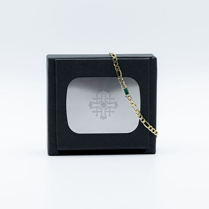 14K Emerald Figaro Bracelet