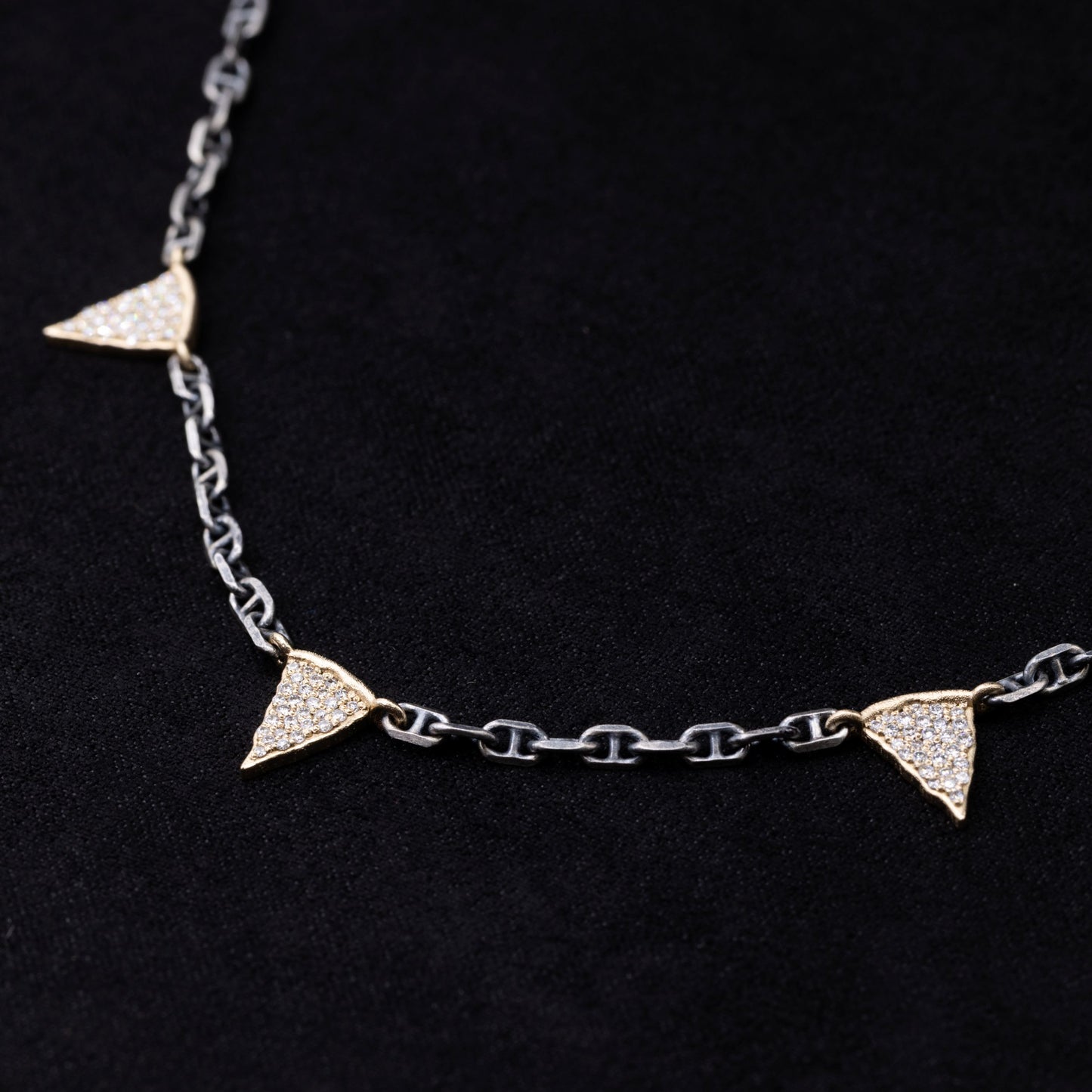 Trio 14K & 925 Sterling Diamond Pizza Charcoal Necklace