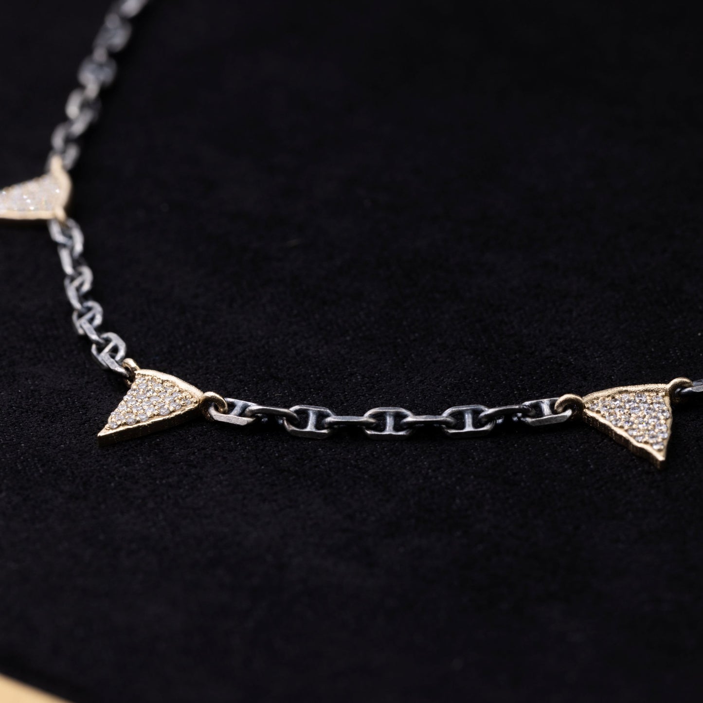 Trio 14K & 925 Sterling Diamond Pizza Charcoal Necklace