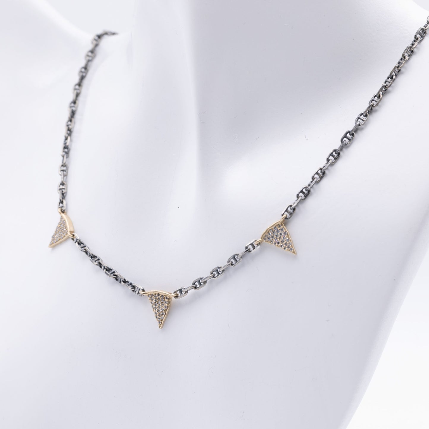 Trio 14K & 925 Sterling Diamond Pizza Charcoal Necklace