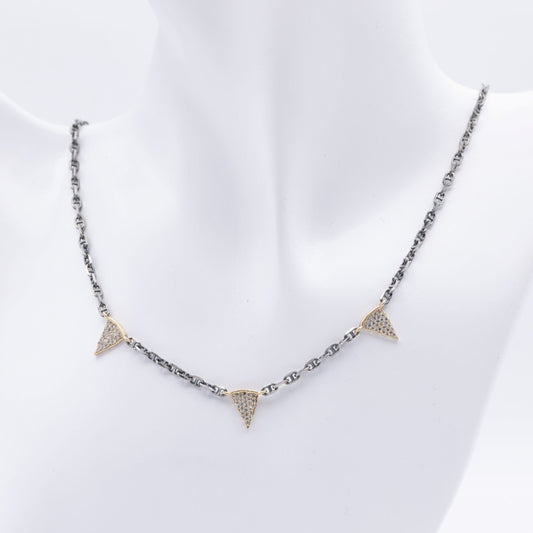 Trio 14K & 925 Sterling Diamond Pizza Charcoal Necklace