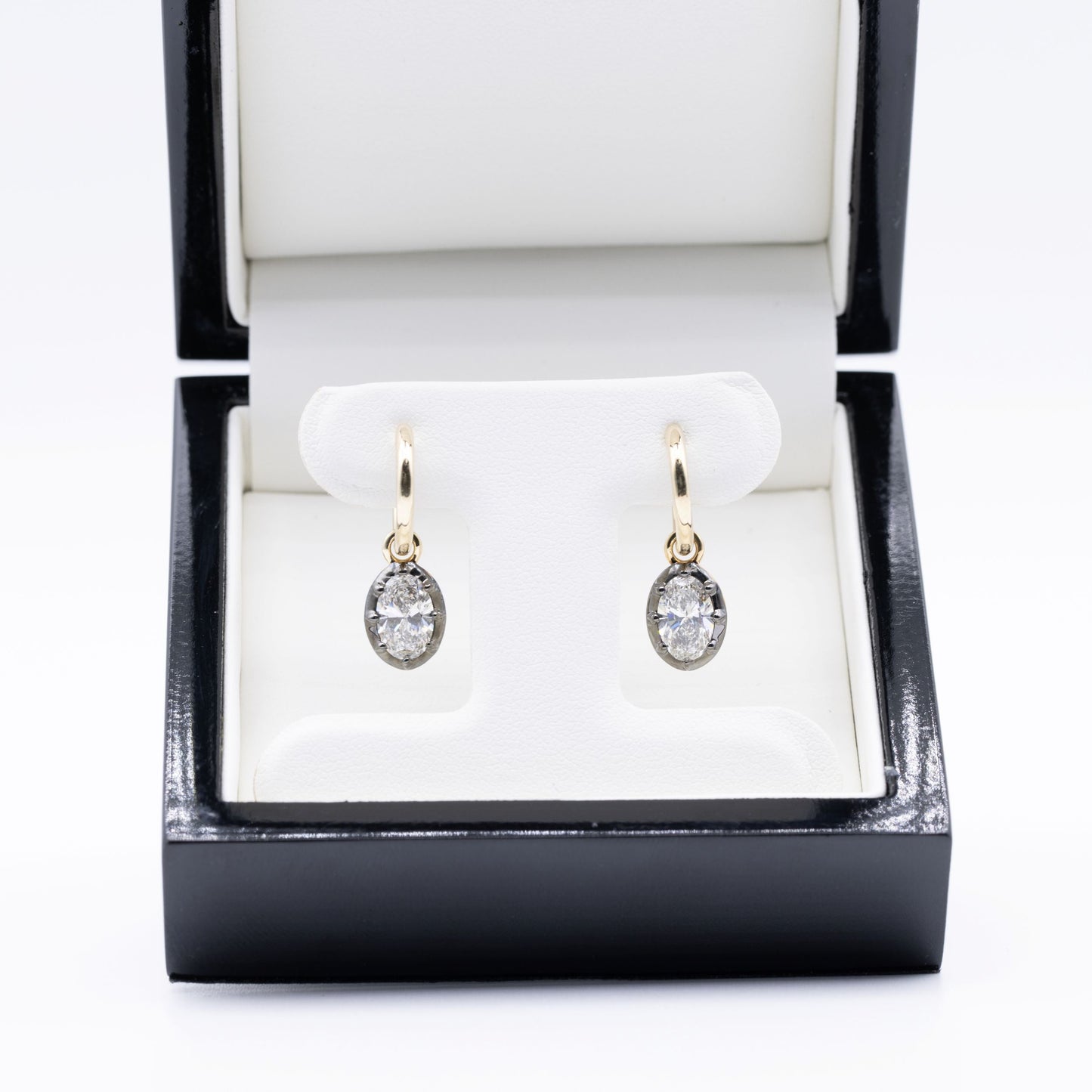 2 ctw Blackened 14K Diamond Drop Hoop Earrings