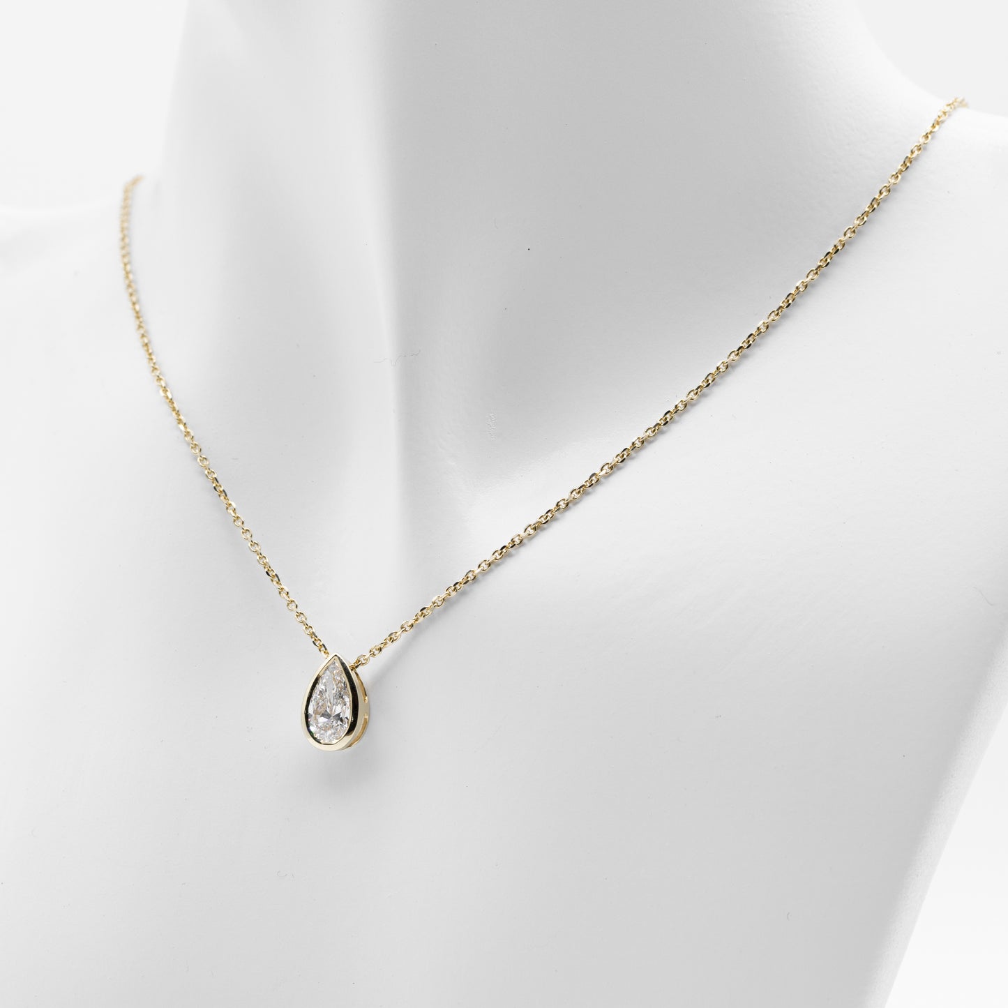 14K Bezel Pear Diamond Necklace
