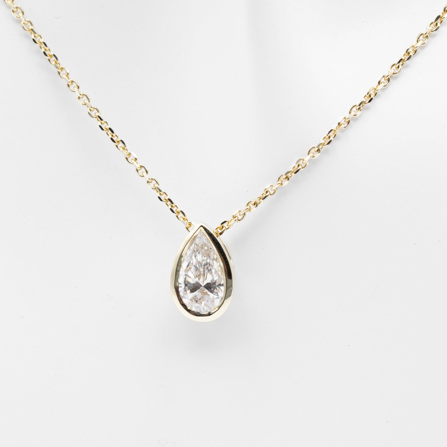 14K Bezel Pear Diamond Necklace