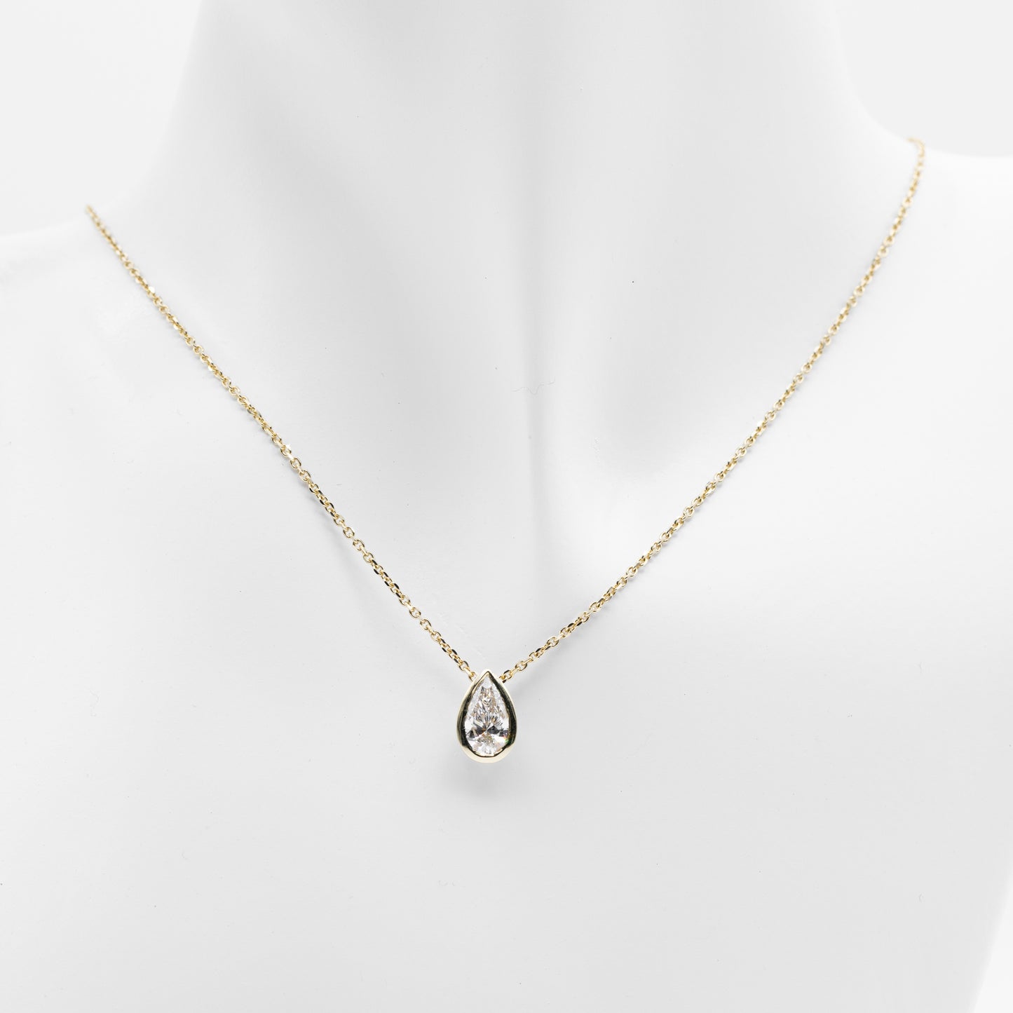 14K Bezel Pear Diamond Necklace