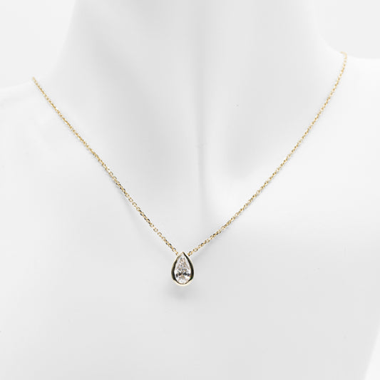 14K Bezel Pear Diamond Necklace
